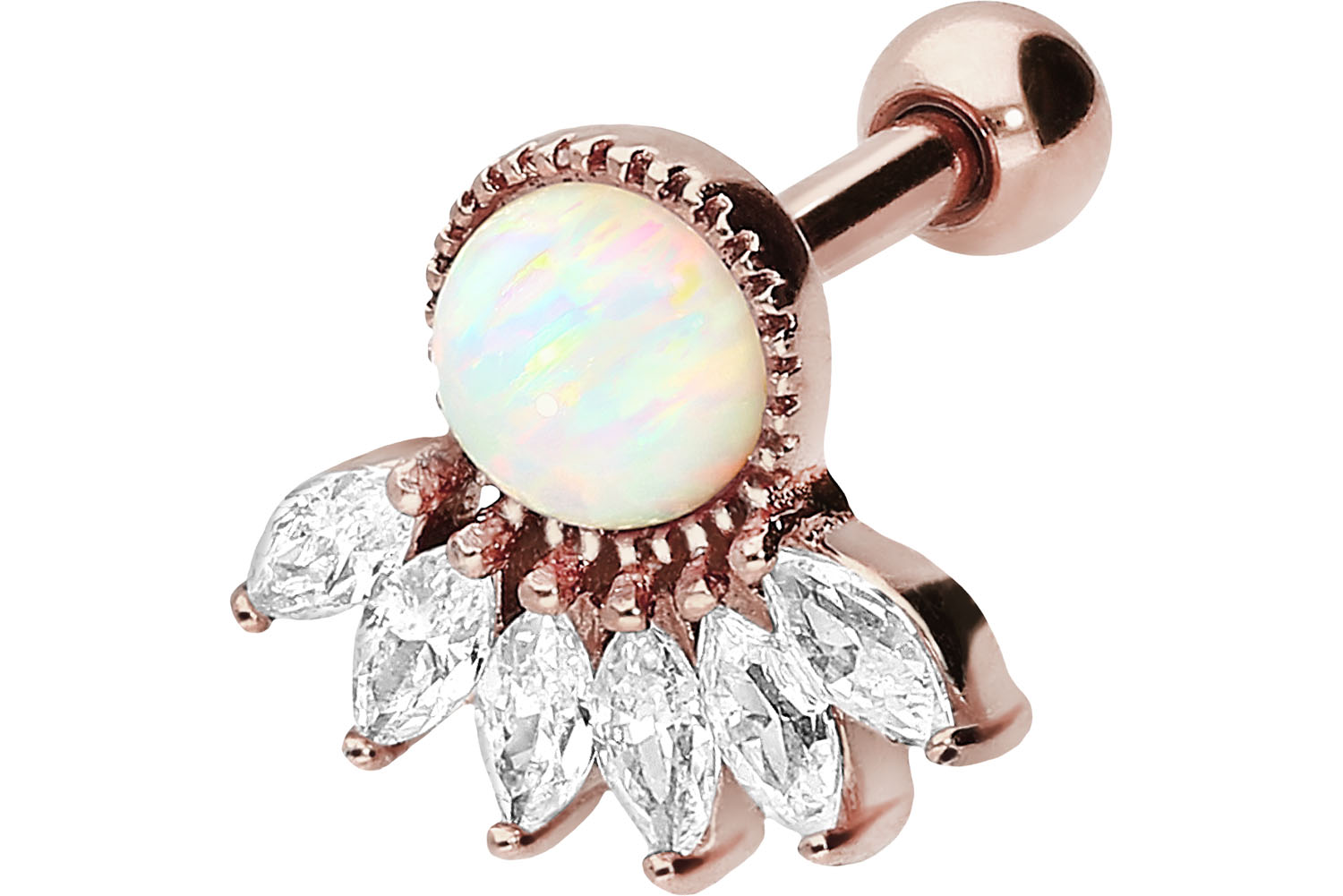 Chirurgenstahl Ohrpiercing 6 EINGEFASSTE KRISTALLE + SYNTHETISCHER OPAL